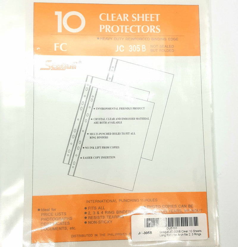 Seagull JC-305B Clear 10 Sheets Long Refill for Arch file 2, 3 Rings