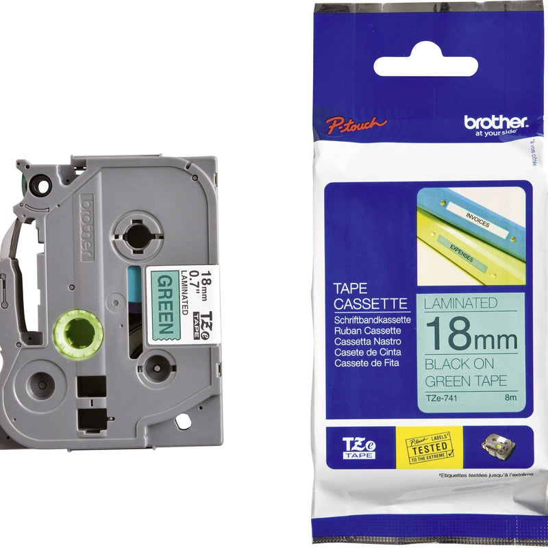 Brother TZe-741 18mm Black on Green Label Tape