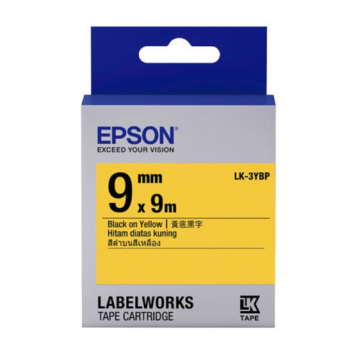 Epson LK-3YBP Tape Cartridges (Black on Yellow Tape, 9mm x 9m Tape Length) C53S653506