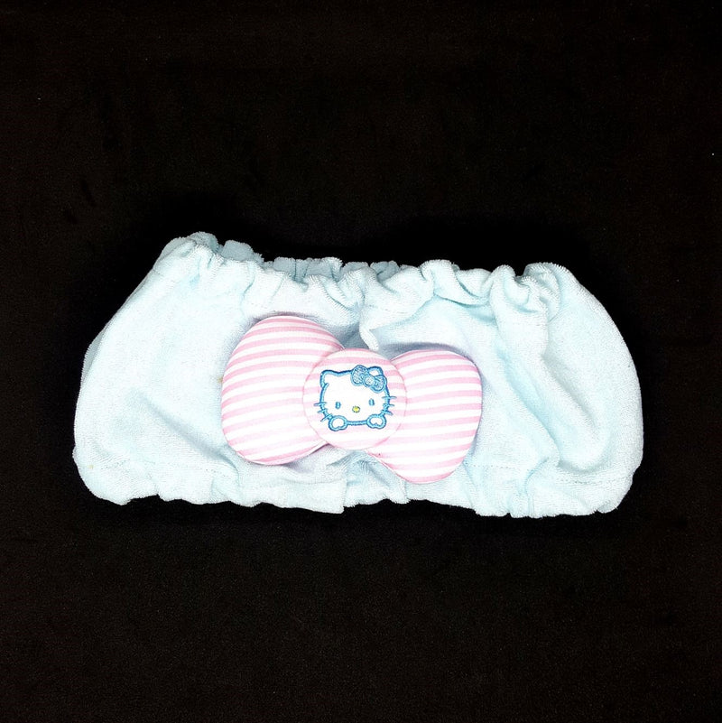 Hello Kitty Head Band Blue Cotton With Ribbon Stripes Pink