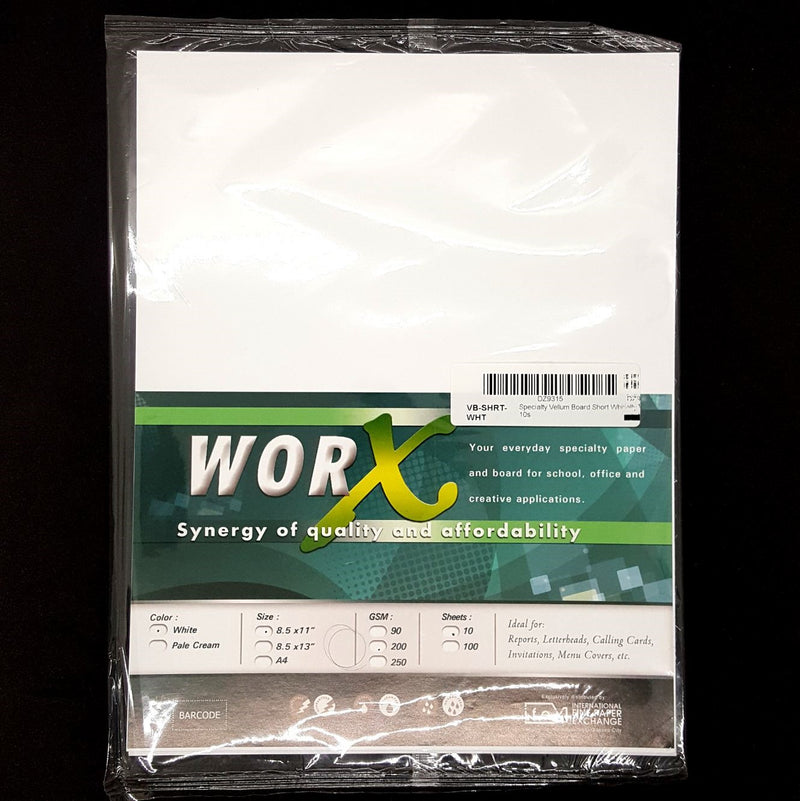 Worx Specialty Vellum Board Short White 10's