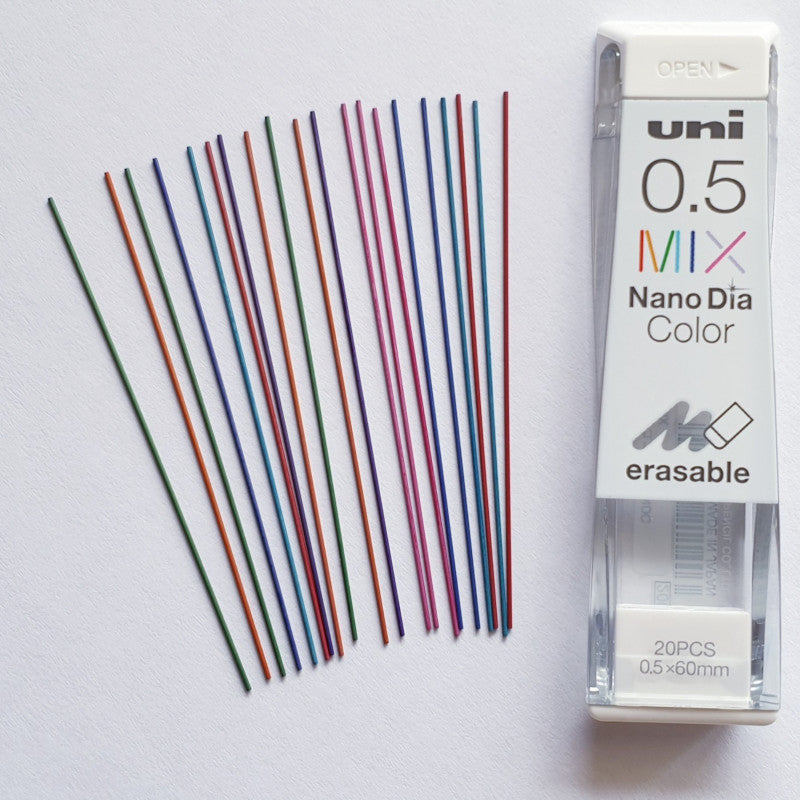 Uni NanoDia Color Erasable Lead - 0.5 mm - Mix - 7 Color Set