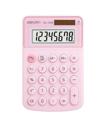 Deli DL-1209A Portable Calculator Pink (Solar & Battery)