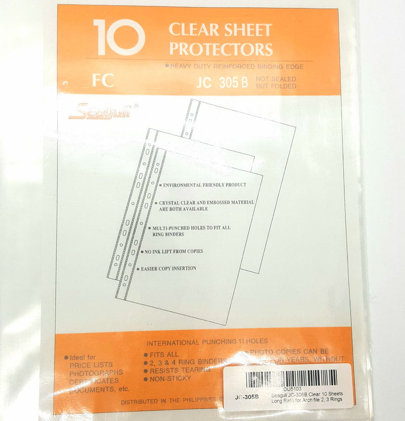 Seagull JC-305B Clear 10 Sheets Long Refill for Arch file 2, 3 Rings