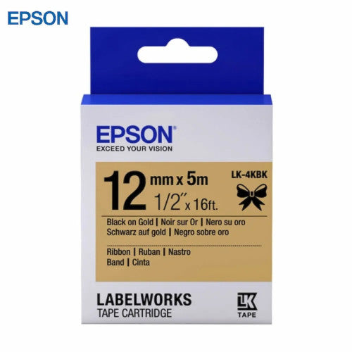 Epson LK-4KBK Tape Cartridges (12mm Black on Gold Ribbon, 12mm x 5m Tape Length) C53S654510