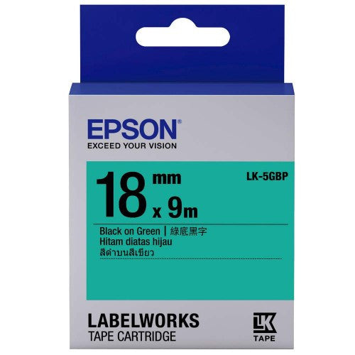 Epson 18mm x 9m Black on Green Tape C53S655519