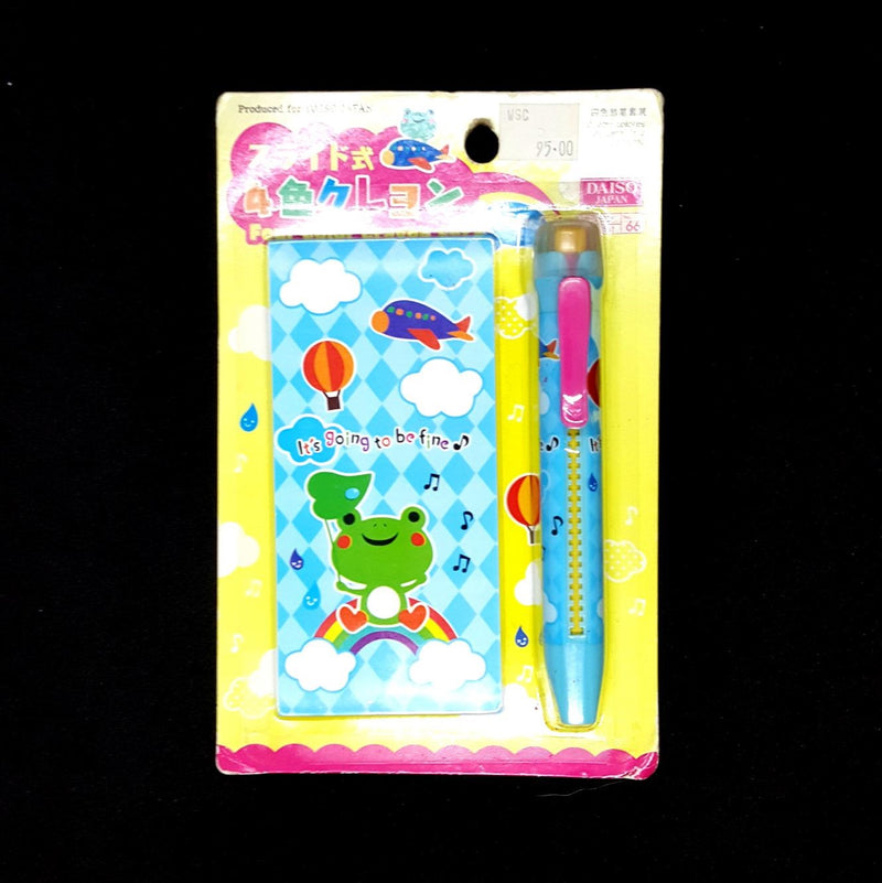 Daiso Stationary Four Color Crayon Set Frog