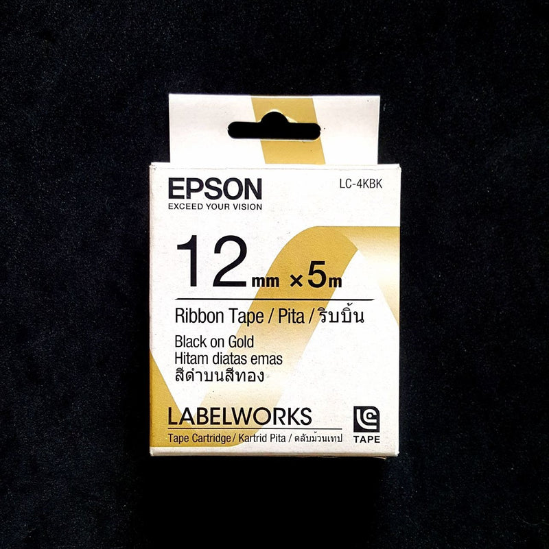 Epson 12mm Black on Gold Tape 1cm (Cloth Type)  Ribbon tape ( SOLD Per cm )