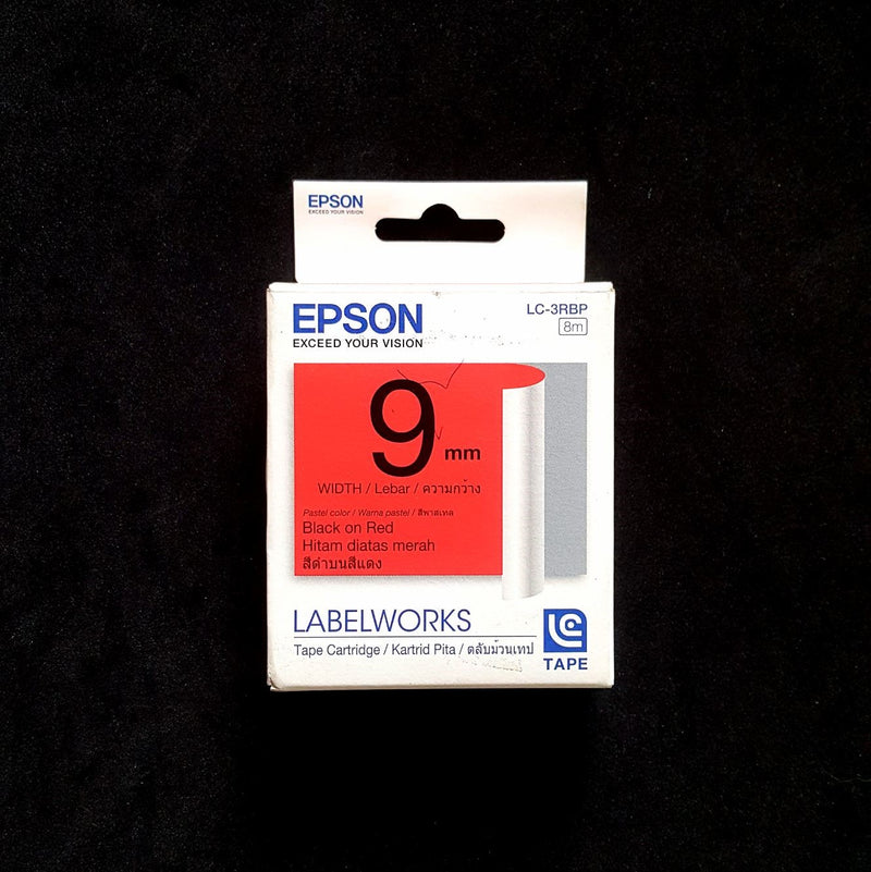Epson 9mm Black on Red Tape 1cm ( SOLD Per cm )