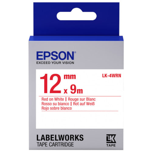 Epson LK-4WRN Tape Cartridges (12mm Red on White Tape, 12mm x 9m Tape Length) C53S654502