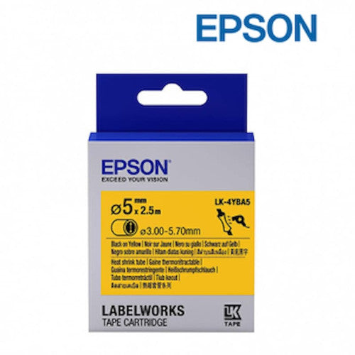 Epson LK-4YBA5 Black on Yellow, Heat Shrink, DIA. 5, 5mm x 2.5m Tape Label Cartridges C53S654522
