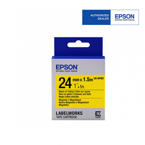 Epson LK-6YB2 Label Cartridges (24mm Black On Yellow Magnetic, 24mm x 1.5m Tape Length) C53S656510