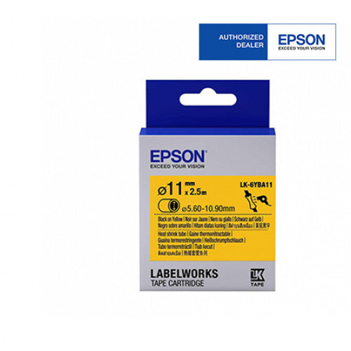 Epson LK-6YBA11 Label Cartridges (Black on Yellow, Heat Shrink, DIA. 11, 11mm x 2.5m Tape Length) C53S656516