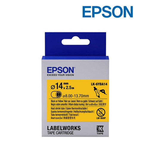 Epson LK-6YBA14 Label Cartridges (Black on Yellow, Heat Shrink, DIA. 14, 14mm x 2.5m Tape Length) C53S656517