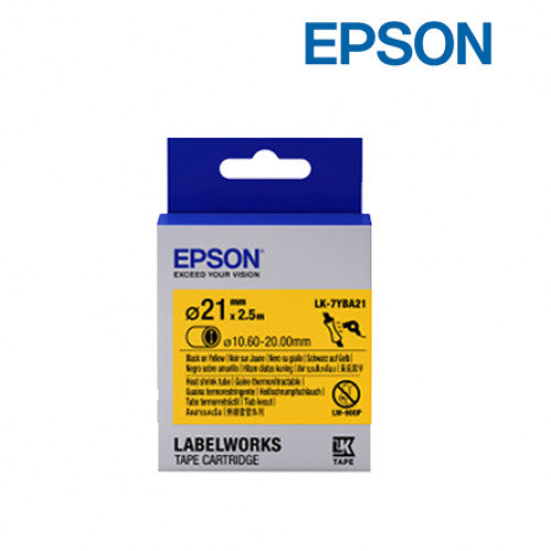 Epson LK-7YBA21 Label Cartridges (Black on Yellow, Heat Shrink, DIA. 21, 21mm x 2.5m Tape Length) C53S657513