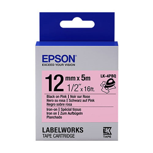 Epson LabelWorks™LK-4PBQ- 12mm Black On Pink Tape (Iron On) C53S654509